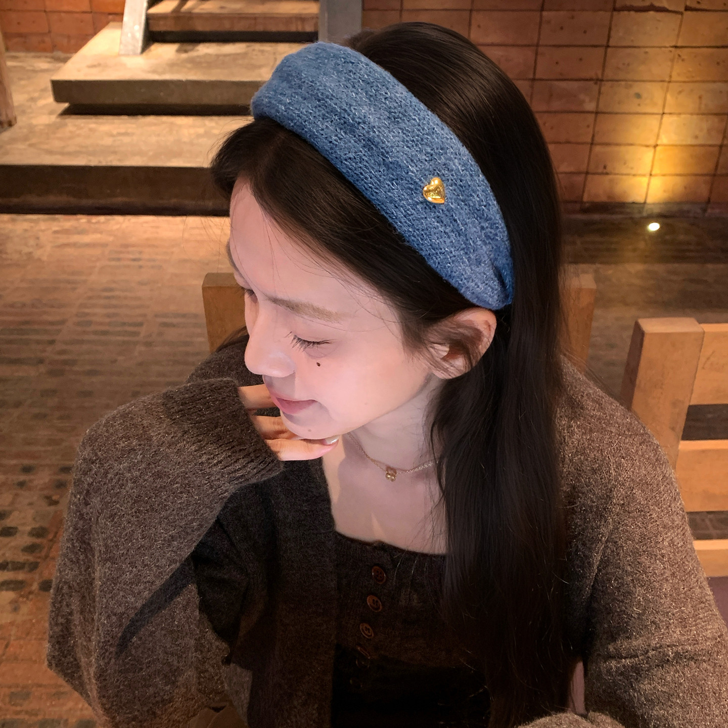 复古金标毛线针织发箍女显脸小高颅顶宽边头箍不勒头压发卡发饰品