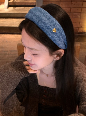 复古金标毛线针织发箍女显脸小高颅顶宽边头箍不勒头压发卡发饰品