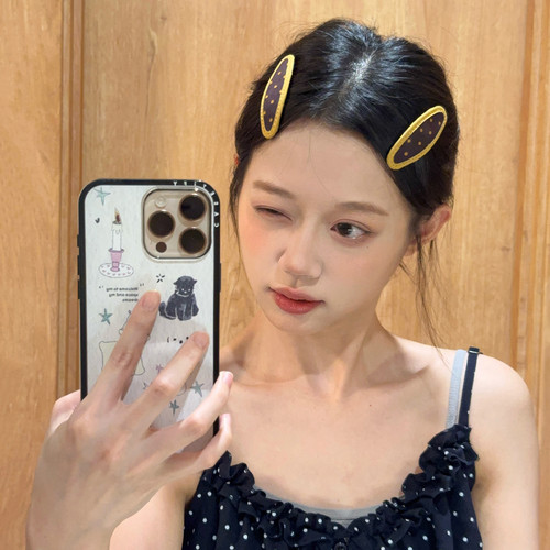 多巴胺撞色波点发夹精致小众设计感发卡掰掰夹韩系侧边夹子BB夹女