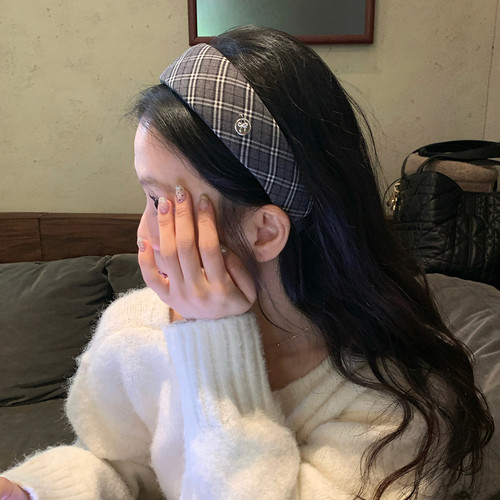 智系灰调。复古格雷系格纹发箍简约百搭宽边头箍发卡压发发饰头饰