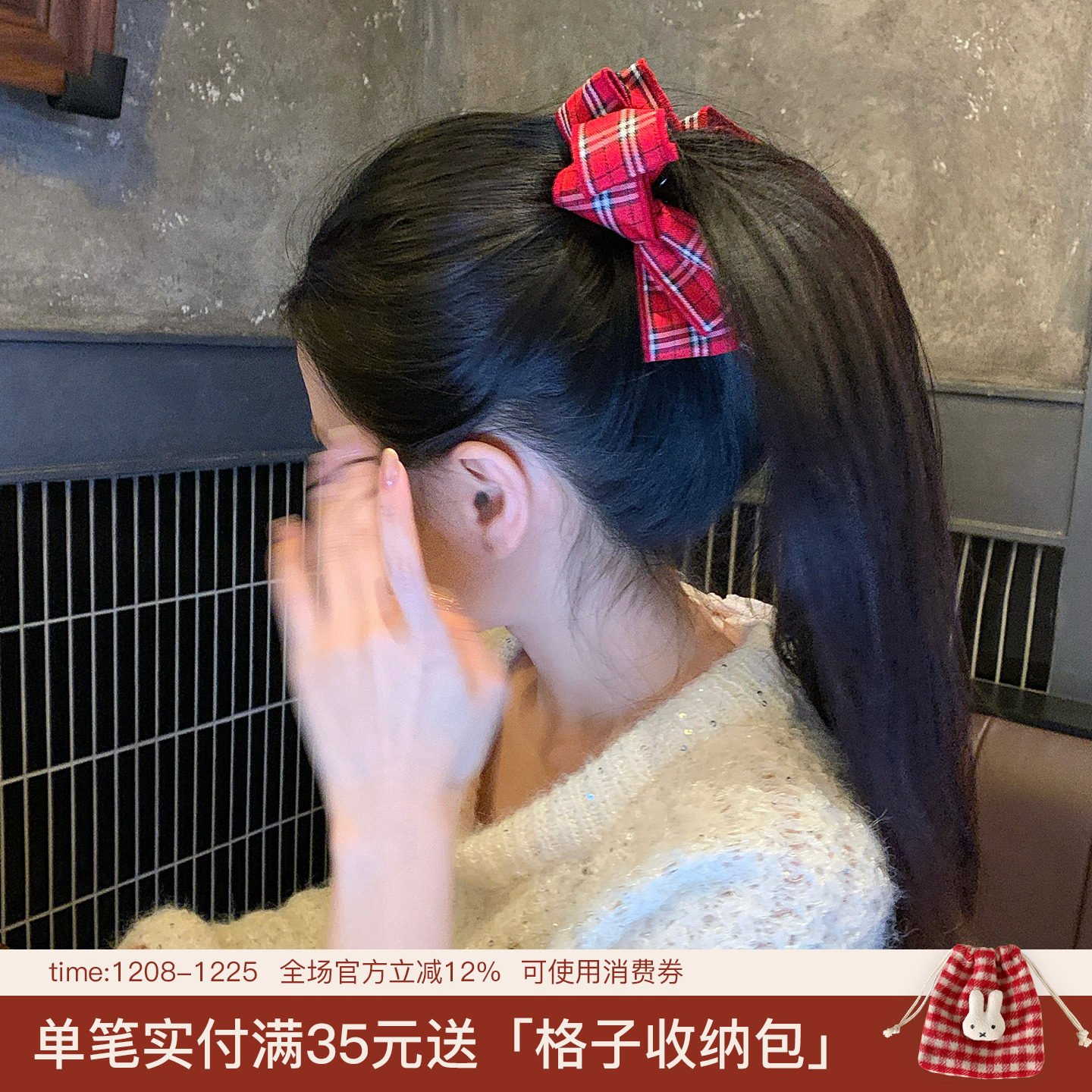 学院红格！多层蝴蝶结大号香蕉夹发卡增高马尾竖夹后脑勺横夹发饰