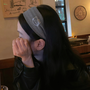 甜酷个性 烫钻猫咪发箍百搭宽边头箍遮发缝高颅顶发卡压发发饰品冬