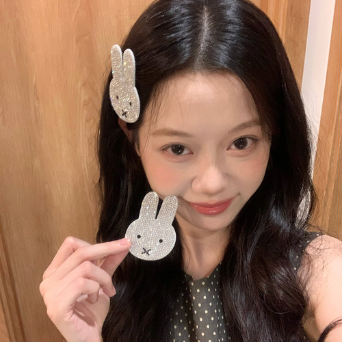 超闪水钻米菲兔魔术贴日系可爱卡通整理碎发刘海贴甜美少女发饰品