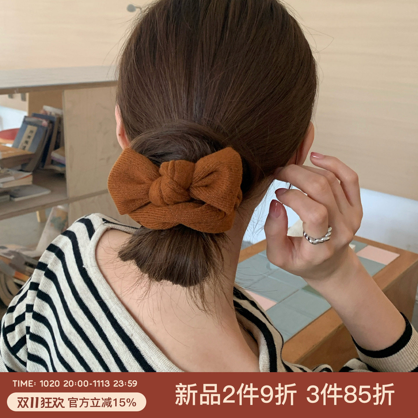 焦糖南瓜~甜美针织蝴蝶结发绳温暖毛线发圈头绳韩系头花马尾发饰