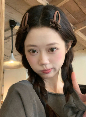 秋意摩卡！咖色豹纹蝴蝶结针织发夹韩系秋冬刘海夹发卡掰掰夹发饰