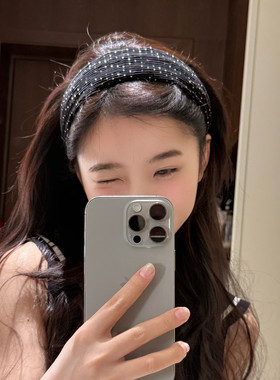 韩系复古慵懒风褶皱波点宽边发箍女高颅顶头箍日常外带压发头饰