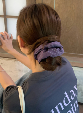 洋气紫色波点发圈发夹韩系百搭布艺掰掰夹发卡大肠圈发绳新款发饰