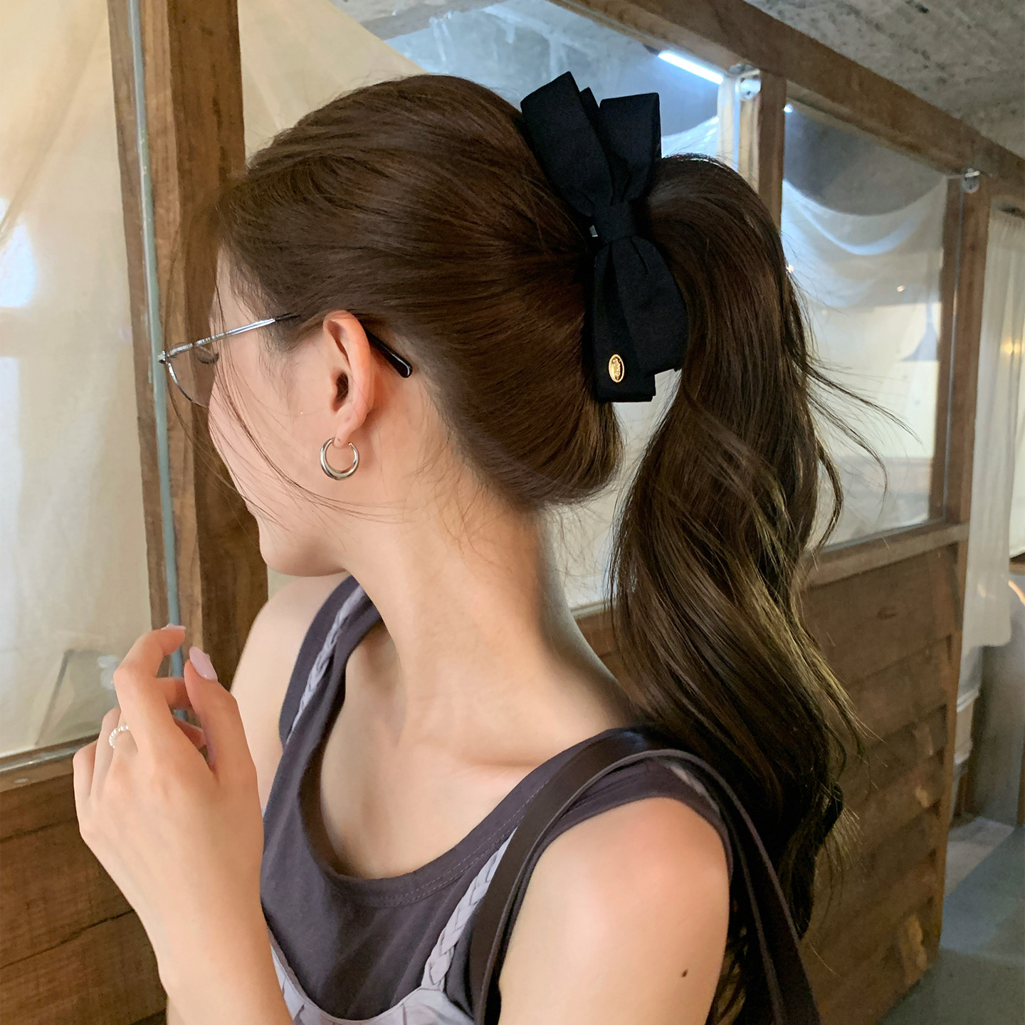 缪系少女波点蝴蝶结香蕉夹后脑勺高马尾竖夹扭扭发夹法式优雅发饰