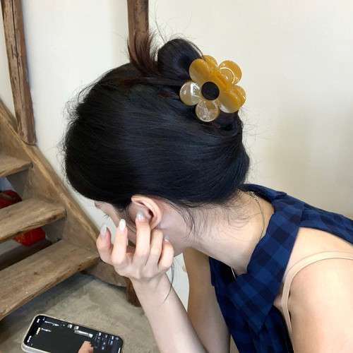 韩系高颜值花朵抓夹甜美百搭发抓后脑勺盘发夹子鲨鱼夹发饰新款女