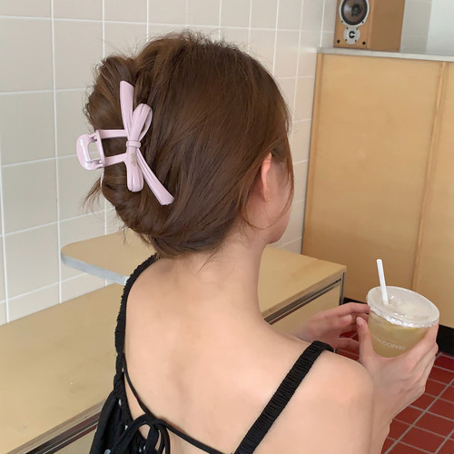 优雅飘带蝴蝶结抓夹百搭树脂发抓简约通勤实用鲨鱼夹后脑勺盘发夹