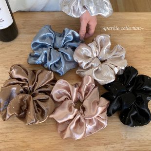 高级感水钻珠光缎面大肠发圈女法式 优雅气质发绳氛围感扎马尾头绳