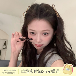 小野豹lady！皮质豹纹蝴蝶结发夹鸭嘴夹复古碎发刘海夹侧边夹发卡