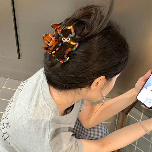 彩色手绘滴釉小狗抓夹韩系少女水钻蝴蝶结发抓高级感鲨鱼夹发饰品