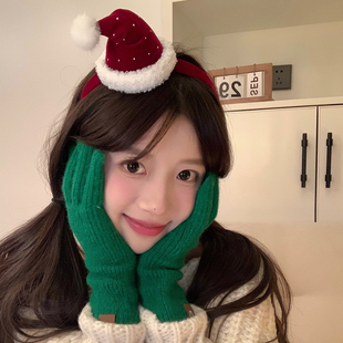 酒红丝绒水钻圣诞帽发夹发箍可爱少女心圣诞节日装饰生日拍照道具