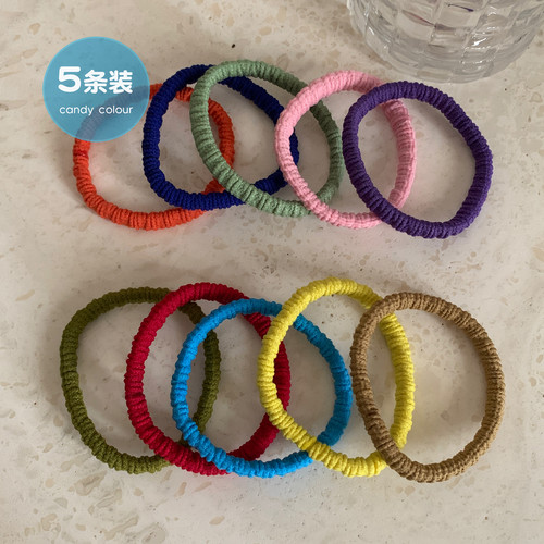 5条装 韩系彩色褶皱皮筋糖果色发圈头绳基础高弹力发绳扎马尾发饰