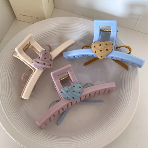 韩系撞色波点爱心纽扣抓夹AB面蝴蝶结发抓女后脑勺盘发夹子鲨鱼夹