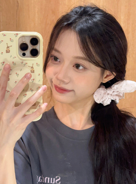 乖巧兔耳朵~丝绒波点蝴蝶结发圈韩系甜美扎马尾发绳小肠圈发饰新