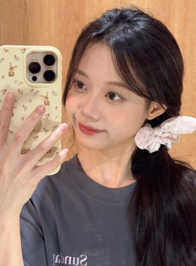 乖巧兔耳朵~丝绒波点蝴蝶结发圈韩系甜美扎马尾发绳小肠圈发饰新