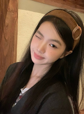 高分智感！美拉德玳瑁色圆环宽边发箍时尚复古高颅顶头箍外戴发饰