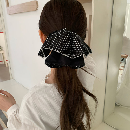 复古波点裙摆马尾抓夹女高级感气质半扎发抓夹氛围感后脑勺发饰品