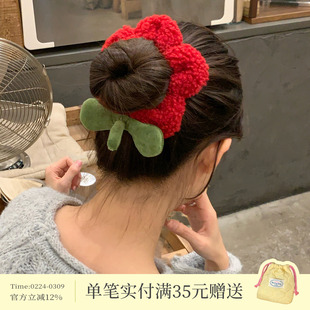 超有趣!可爱羊羔毛花朵发圈童趣设计感发绳少女心头绳发饰新款