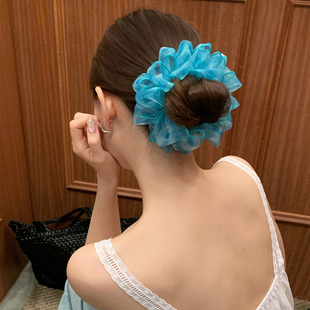 洋气绣球!网纱花丛发圈女氛围感头花春夏度假风发饰丸子头发绳新