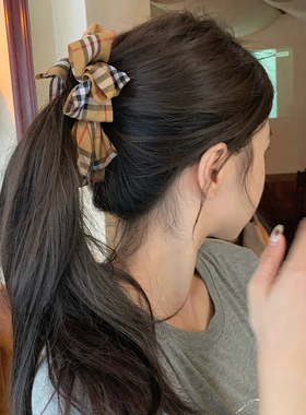 英伦学院风格纹蝴蝶结马尾夹