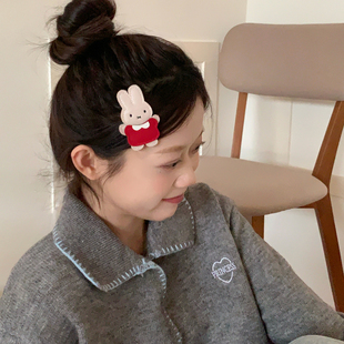 少女天菜 超可爱皮质兔子面包发夹趣味设计感刘海夹BB夹发饰头饰