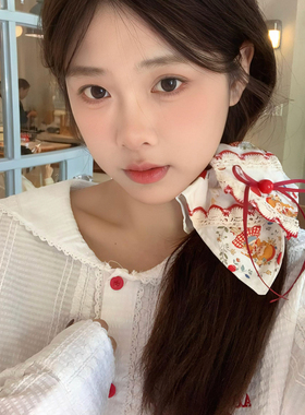 红苹果爱丽丝~蕾丝花边蝴蝶结方巾发圈森系少女肠圈发绳手作发饰