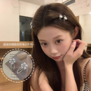 夹碎发 精致珍珠花朵刘海夹鸭嘴夹金属发卡边夹发饰 迷你小夹子