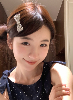 法式小香风水钻发夹镂空金属蝴蝶结发卡侧边夹高级感碎发夹子发饰