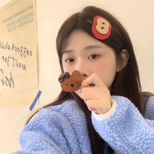 复古皮质小熊苹果发夹可爱少女掰掰夹碎发刘海侧边夹边夹发卡发饰