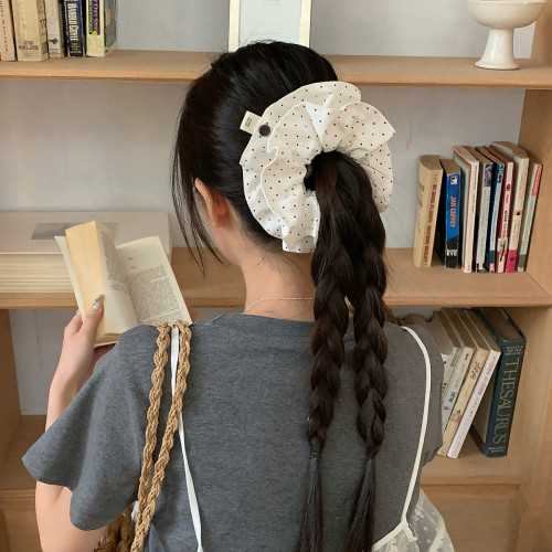 樱桃红波点。双层小蛮腰手作发圈头绳丸子头大肠圈发绳低马尾发饰