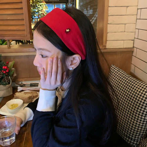 好运小马！软糯针织宽边发箍韩系少女日常外戴压发发卡红色系头箍