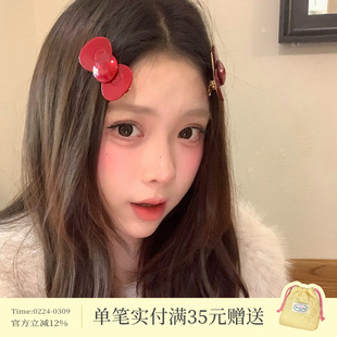红色醋酸蝴蝶结发夹韩系少女刘海夹高级感发卡新年氛围感边夹发饰