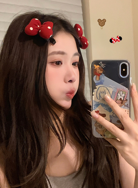 甜心米妮！红色波点立体蝴蝶结发夹化妆夹可爱少女刘海夹侧边夹子