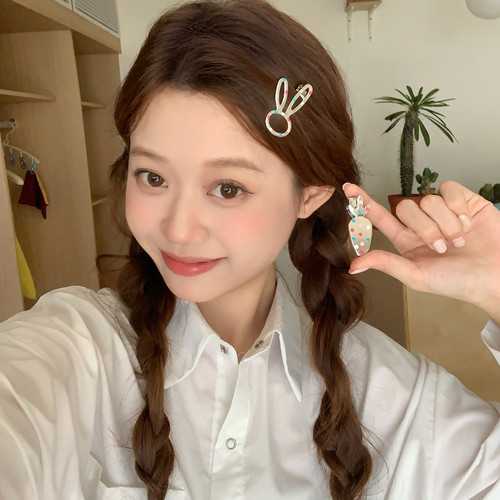 彩色波点金属发夹可爱兔子胡萝卜少女心百搭鸭嘴夹碎发刘海夹发饰