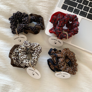 Chic 韩系格子豹纹小肠圈发绳实用百搭扎马尾皮筋头绳发饰 2条装