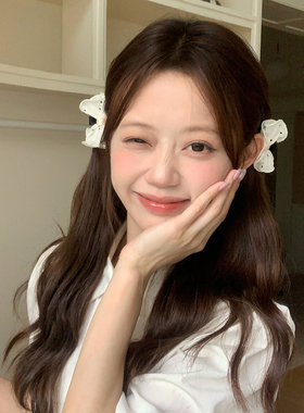 缪家甜妹！黑白波点褶皱蝴蝶结抓夹公主头碎发刘海发爪侧边夹发卡