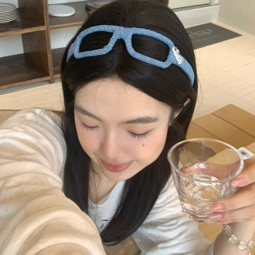 复古牛仔蓝眼镜框发箍时髦洋气高颅顶头箍外戴压发发卡百搭头饰品