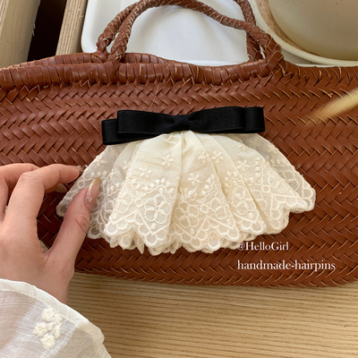 少女珍妮。蕾丝刺绣裙摆蝴蝶结发夹弹簧夹法式花边后脑勺发卡发饰
