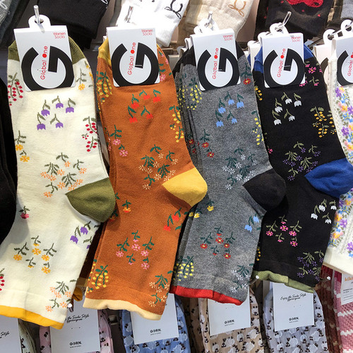 韩国进口袜子glalalane木耳花边小雏菊女生中筒棉袜新款7101