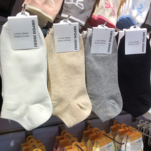 EMPOLE韩国进口袜子春夏新款 纯色休闲短袜简约黑白米色棉女袜6075