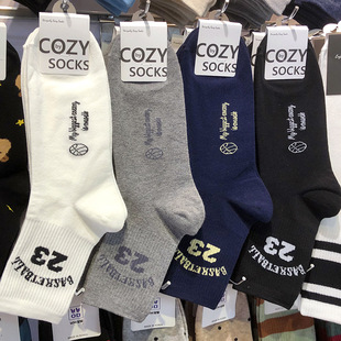 百搭字母棉袜4146 韩国COZY进口男袜学院风数字23运动袜男中筒时尚
