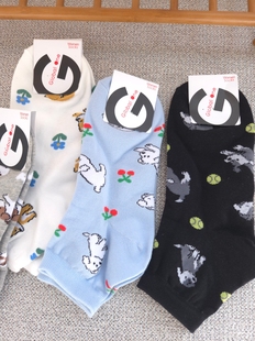 袜女袜可爱狗狗比熊柴犬卡通少女袜春夏短袜中筒袜7145 韩国26新款