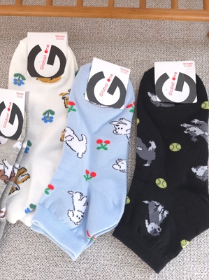 韩国26新款袜女袜可爱狗狗比熊柴犬卡通少女袜春夏短袜中筒袜7145