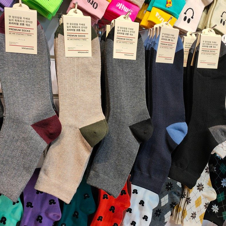 韩国商务男袜KIKIYA男士秋冬季中筒袜东大门简约纯色加厚棉袜1096
