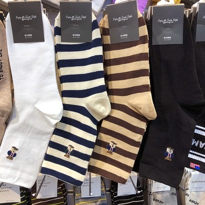 韩国进口男袜绅士熊条纹袜