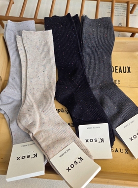 韩国进口女袜ksox袜子新款纯色百搭条纹中筒棉袜日系东大门9360