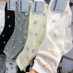 春夏新款镂空网眼薄棉袜韩国vivid花朵中筒女袜子吸汗透气5215